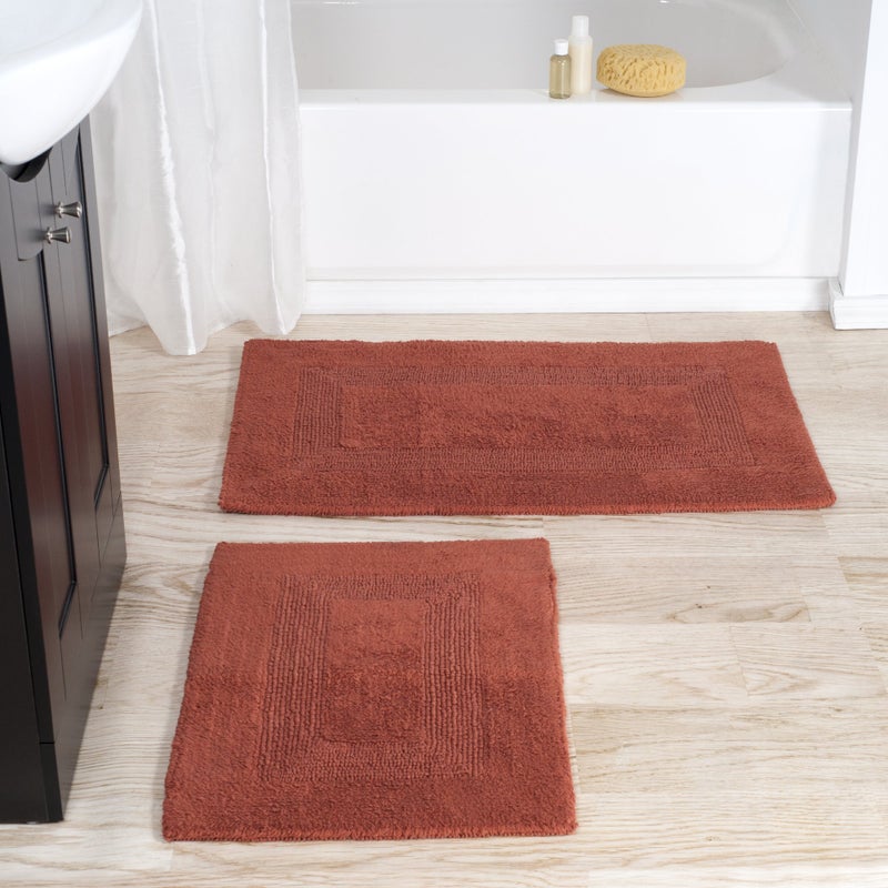 Lavish Home Bathroom Rugs - 2 - Piece Cotton Bathroom Mat Set - Machine Washable Bath Mats for Washroom, Kitchen, or Laundry Room by Lavish Home (Brick) - Image 1